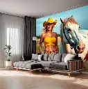 🐎🎨 Mural Decorativo de Caballo Pinto con su Dueña – Elegancia y Conexión Natural 🌿✨