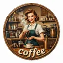 Cuadro Vintage Chic: La Elegancia de una Bella Mujer Preparando Café forma redonda 🌟🖼️.
