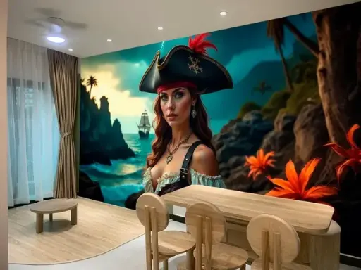 Mural Decorativo de Mujer Pirata Valiente – Elegancia y Aventura para Tu Hogar