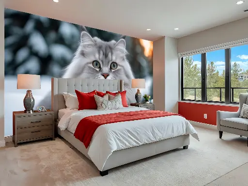 Mural Decorativo de Hermoso Gato Blanco – Elegancia y Serenidad para tu Hogar